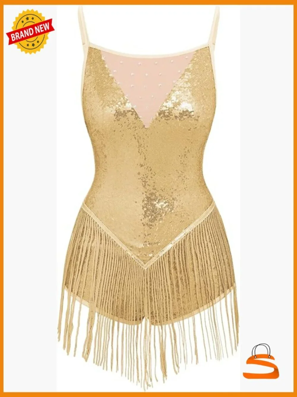 Sequin Fringe Romper Bodysuit for Women Latin Jazz Dance Leotard Rave Outfit